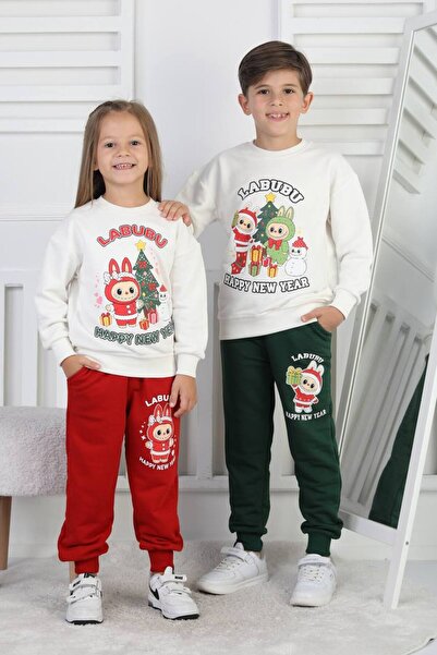 ARBİ kids Girl's Labubu Christmas Three-Thread Non-Shedding Fabric Full Mold Suit Christmas