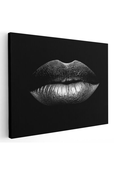 Tablou Canvas buze femeie detaliu, alb, negru, cod 1217