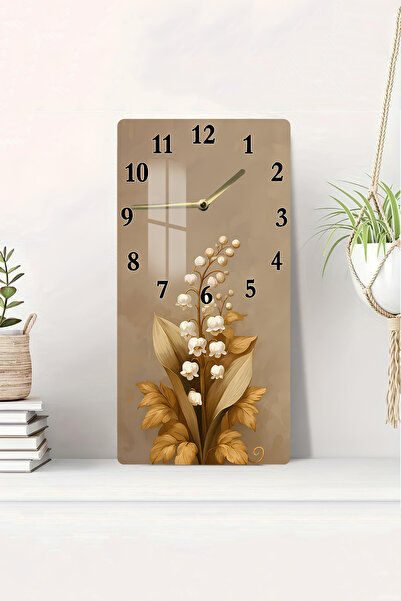 kutuTR Temperli Cam Tablo Saat – Bej Zeminli Zarif Çiçek Desenli Tasarım (30X...