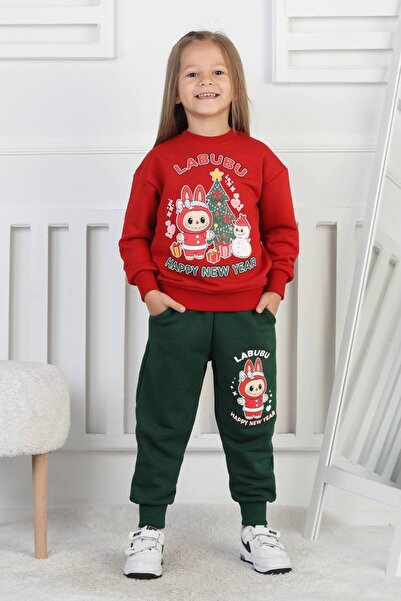 ARBİ kids Girl's Labubu Christmas Three-Thread Non-Shedding Fabric Full Mold Suit Christmas