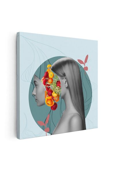 Tablou Canvas Tablou pop art colaj femeie si flori, galben, gri, cod 1402