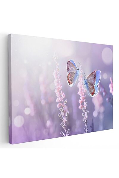 Tablou Canvas Tablou doi fluturi liliac pe flori de lavanda, mov, roz, cod 1601