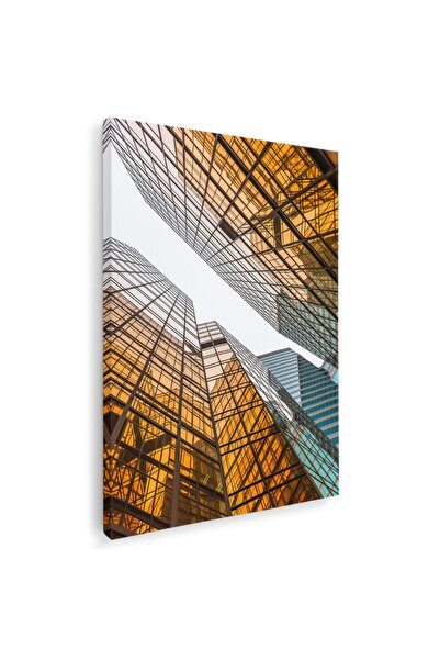 Tablou Canvas Tablou arhitectura cladiri zgarie nori, galben, albastru, gri, cod 1094