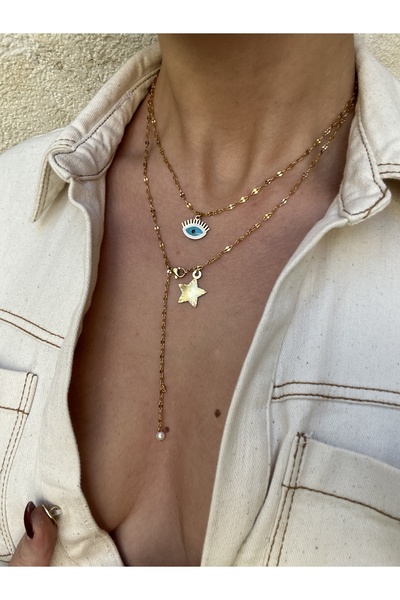 pop up store Eye and Star Detail Double Steel Necklace Set