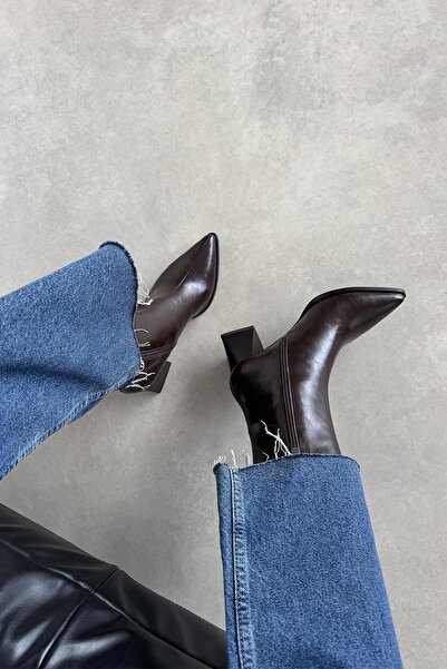 STRASWANS Liston Kadın Topuklu Kırışık Deri Bot Kahve