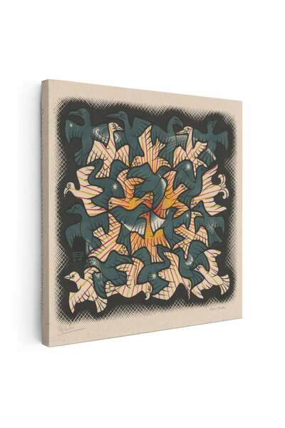 Tablou Canvas Tablou litografie Pasari de Escher albastru, negru, cod 2053