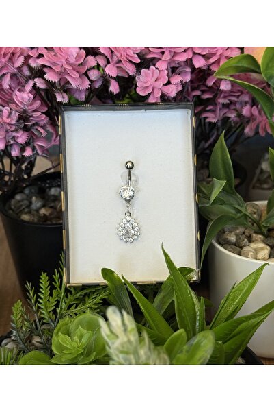 B & S Zirkon Taşlı Sallantılı Çelik Göbek Piercing