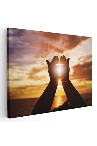 Tablou Canvas apus maini in rugaciune, portocaliu, galben, cod 1191