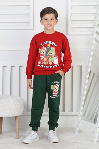 ARBİ kids Boy's Christmas Labubu Print Three-Thread Non-Iron Fabric Full-Fit Suit