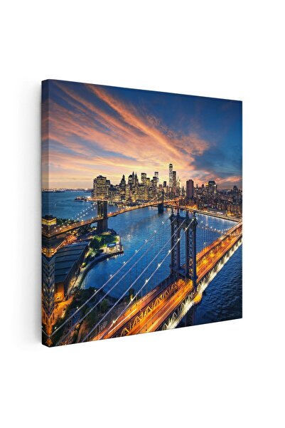 Tablou Canvas Tablou Podul Brooklyn la apus, New York, USA, albastru, cod 1537