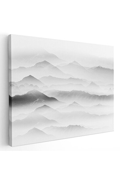 Tablou Canvas peisaj munte in ceata, alb, negru, cod 1169