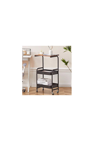 Rovitech Masă de cafea portabilă, oțel carbon, 2 rafturi cu suprafață de lucr...