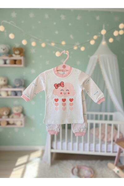 Jasminya Kız Çocuk Kalpli Bulut Desenli Pijama Takımı