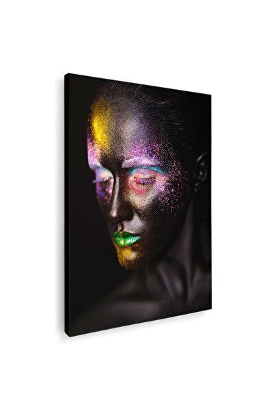 Tablou Canvas portret model cu machiaj creativ in nuante negru roz galben, co...