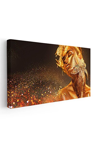 Tablou Canvas Tablou femeie cu machiaj auriu, auriu, cod 2033