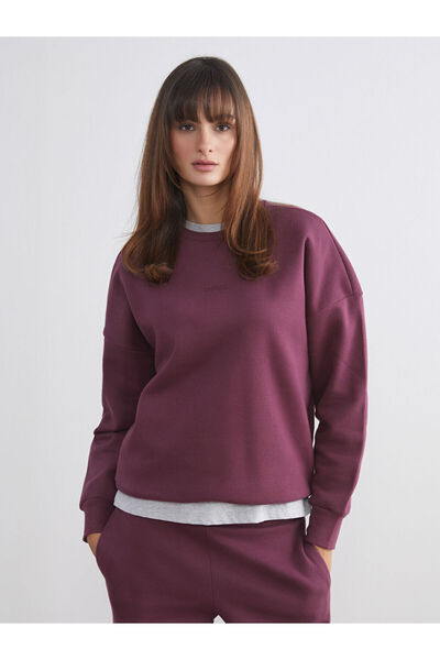 LC Waikiki Swea gros pentru femei supradimensionat cu broderie de prune tricou