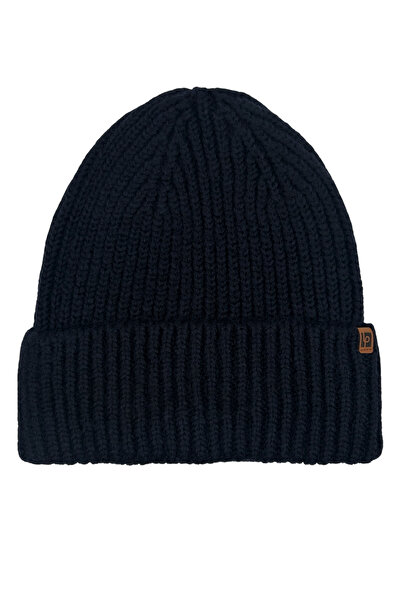 Sofist İstanbul Темно-синя унісекс шапка LP колекція Темно-синя м'яка вовняна шапка з підвернутим краєм і в'язаним візерунком