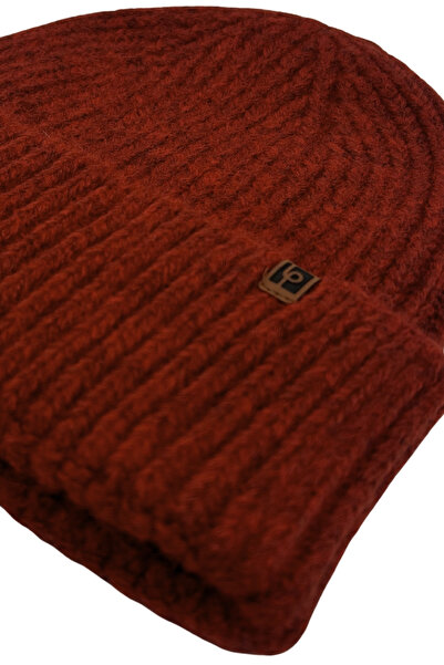 Sofist İstanbul Brick Red Unisex Beanie Lp Collection Brick Red Soft Wool Folded Ribbed Knit Beanie