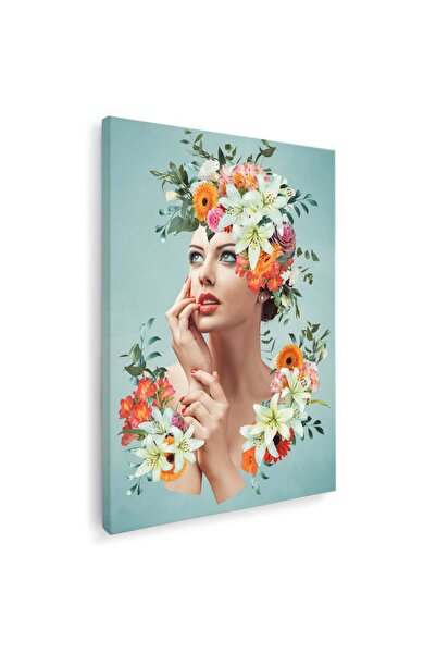 Tablou Canvas Tablou modern portret femeie cu flori pe cap, multicolor, cod 1347