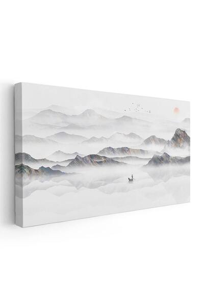 Tablou Canvas Tablou pictura peisaj munte in ceata alb negru, cod 1813