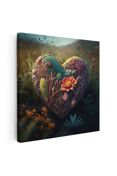 Tablou Canvas Tablou inima din flori variate, plante, iarba, in natura, verde...