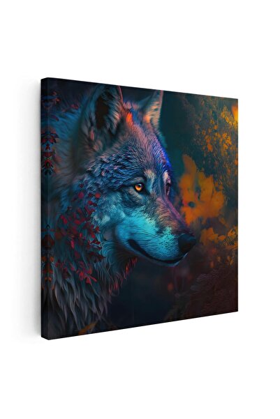 Tablou Canvas Tablou portret lup, fundal frunze de toamna, albastru, cod 1631