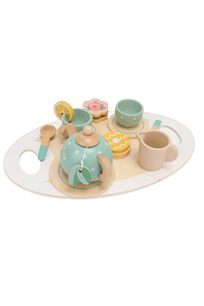 OEM Set cu ceainic si cesti din lemn, joc de rol pentru copii, Afternoon Tea, Montessori, 15 piese, 3+