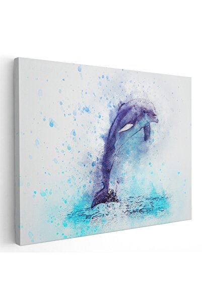 Tablou Canvas fantezie delfin acuarela albastru pe fundal alb, cod 1127