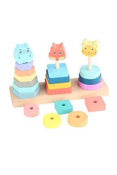 OEM Jucărie educativă din lemn pentru copii, turn de stivuit și sortat cu animale, Montessori, 3+