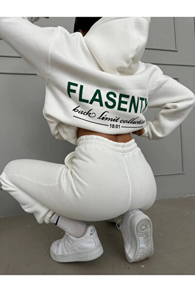 LUSHN طقم بدلة رياضية نسائية فضفاضة مطبوعة بثلاث خيوط مع قلنسوة – أسلوب يومي ...