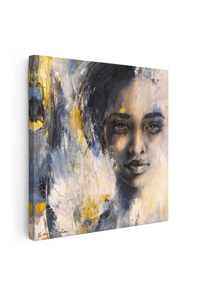 Tablou Canvas pictura portret femeie, galben, maro, cod 1375