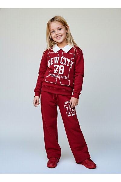 Magu Girl's Cotton Burgundy New City 78 Printed Tracksuit Set - Comfortable Fit