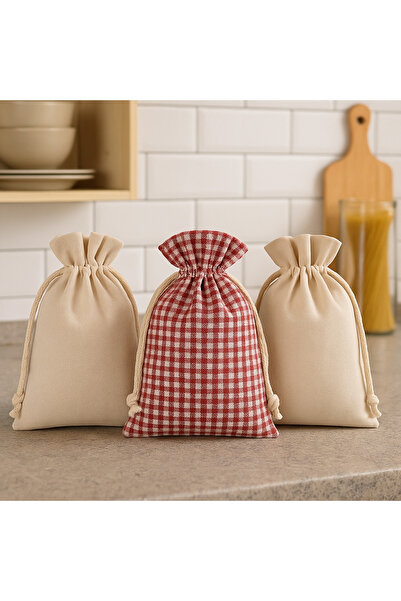 MiniStand Kuru Gıda ve Kahve Saklama Kesesi 3’lü Set Pamuklu Büzgülü Kumaş Kese