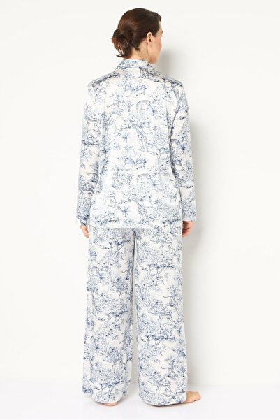 JASON WU طقم نوم نسائي مكون من قطعتين بأكمام طويلة وطبعة كاملة، متعدد الألوان