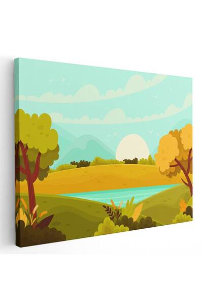 Tablou Canvas Tablou peisaj campie cu lac copaci, cod 5468