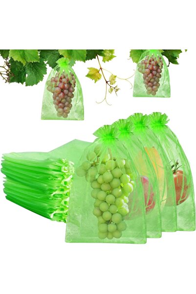 LUXER Set 20 Pungi de Protectie Pentru Fructe si Legume Cu Snur, Dimensiuni 17x23 cm, Verde,