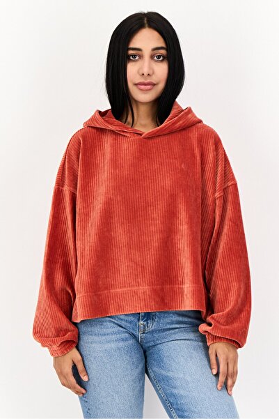 aerie Women Hooded Ribbed Long Sleeve Sweatshirts, Pearl Red