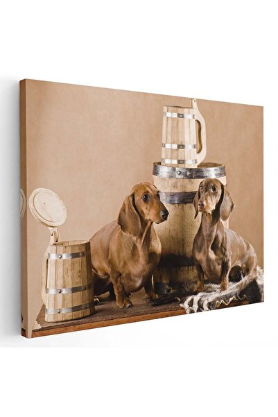 Tablou Canvas Tablou doi caini Teckel cu butoaie, cod 4270