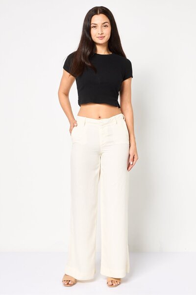 Reiko Women Regular Fit High Rise Solid Wide Leg Pants, Beige