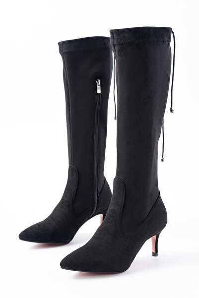 SEEM & BE حذاء ليزلي بكعب 5 سم ومقدمة مدببة من الجلد السويدي الأسود المطاطي