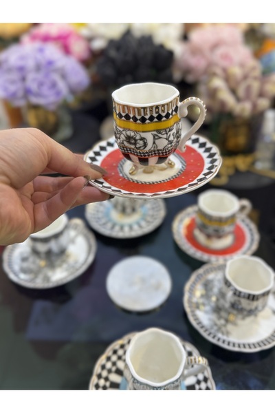 hediye Esterhomedecor Set of 6 Porcelain Coffee Cups with Legs