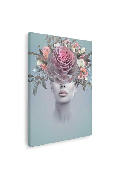 Tablou Canvas Tablou portret femeie cu trandafir pe cap roz, cod 1980