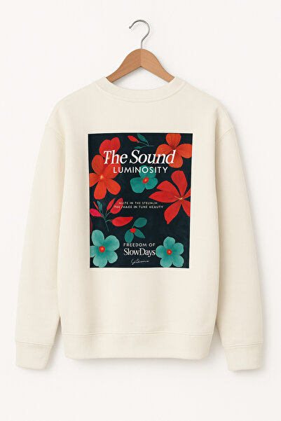 Vireo Club Beyaz Ön ve Arka Baskılı Premium Oversize Şardonlu Sweatshirt
