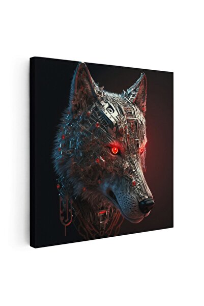 Tablou Canvas Tablou cap lup cibernetic cu ochi rosii stralucitori, gri, rosu, cod 1634