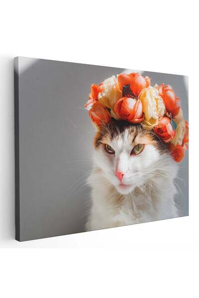 Tablou Canvas Tablou pisica cu coronita trandafiri, cod 2673