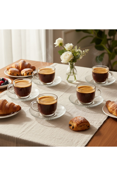 Elta Collection Luxury Patterned Glass Espresso / Coffee Cup Set – 6 Pieces