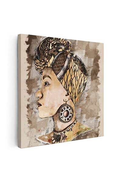 Tablou Canvas Tablou acuarela femeie africana cu turban maro, cod 2061