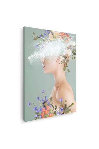 Tablou Canvas Tablou colaj portret fantezie femeie cu flori, verde, cod 1354