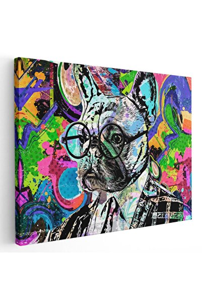 Tablou Canvas Tablou cap caine cu ochelari, fundal abstract multicolor, cod 1892