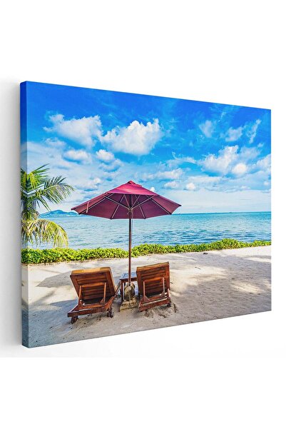 Tablou Canvas Tablou sezlonguri cu umbreluta pe plaja, cod 4382